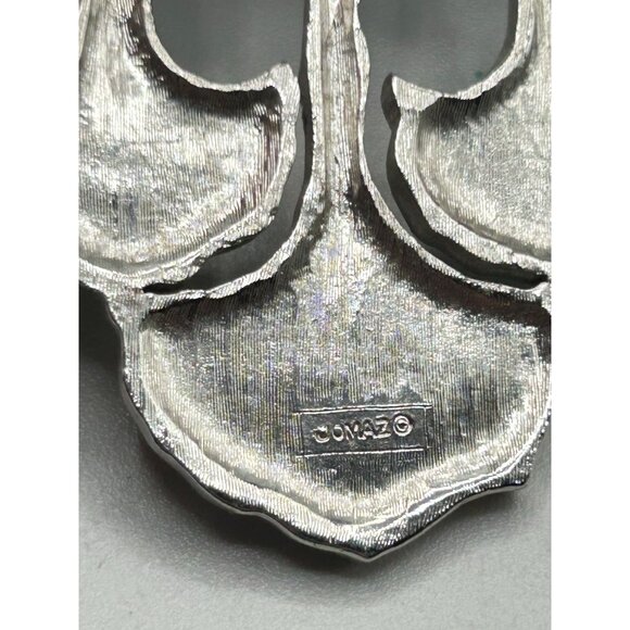 Vintage Signed JOMAZ Necklace Silver Tone & Green Enamel Statement Abstract Bib - Picture 10 of 13